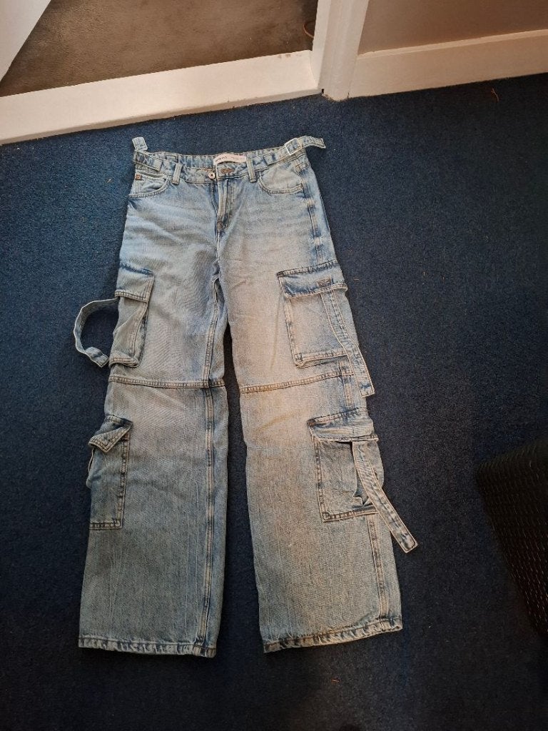 BERSHKA denim S-36 INCL. verzenden, Blauw, Zo goed als nieuw, Maat 36 (S), Lang