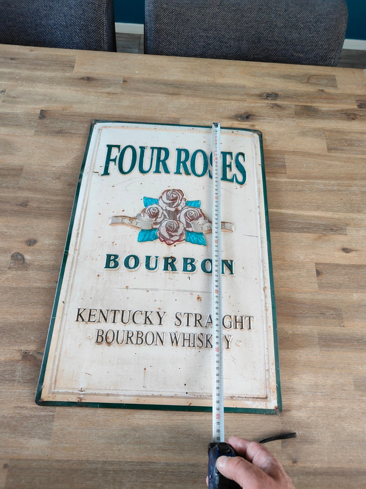 Vintage Four Roses Bourbon metalen reclamebord, Verzamelen, Ophalen of Verzenden