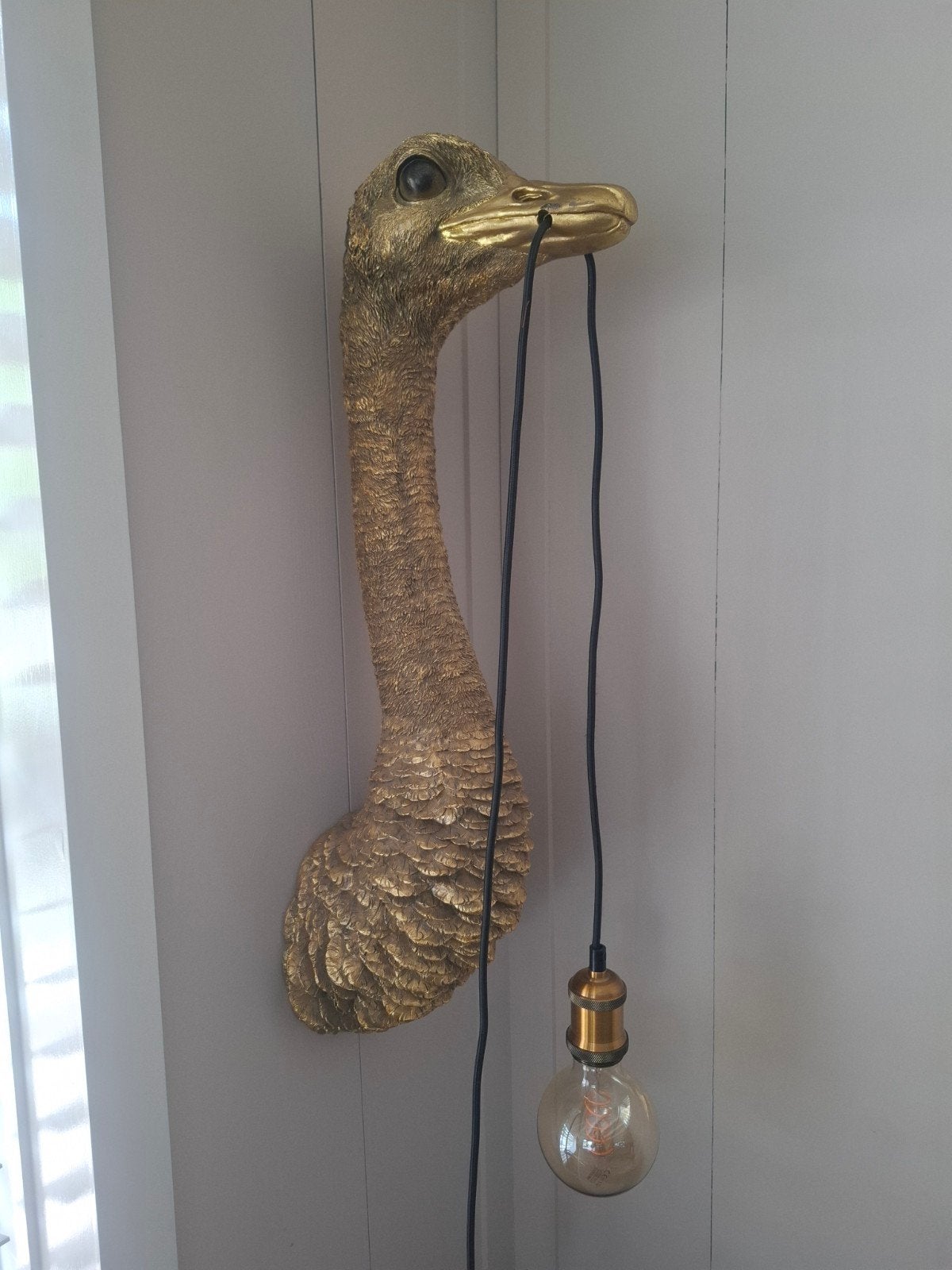 Struisvogel Wandlamp Franz-Josef - Goudkleurig Design, Ophalen, E27 (groot), Zo goed als nieuw, Wandlamp