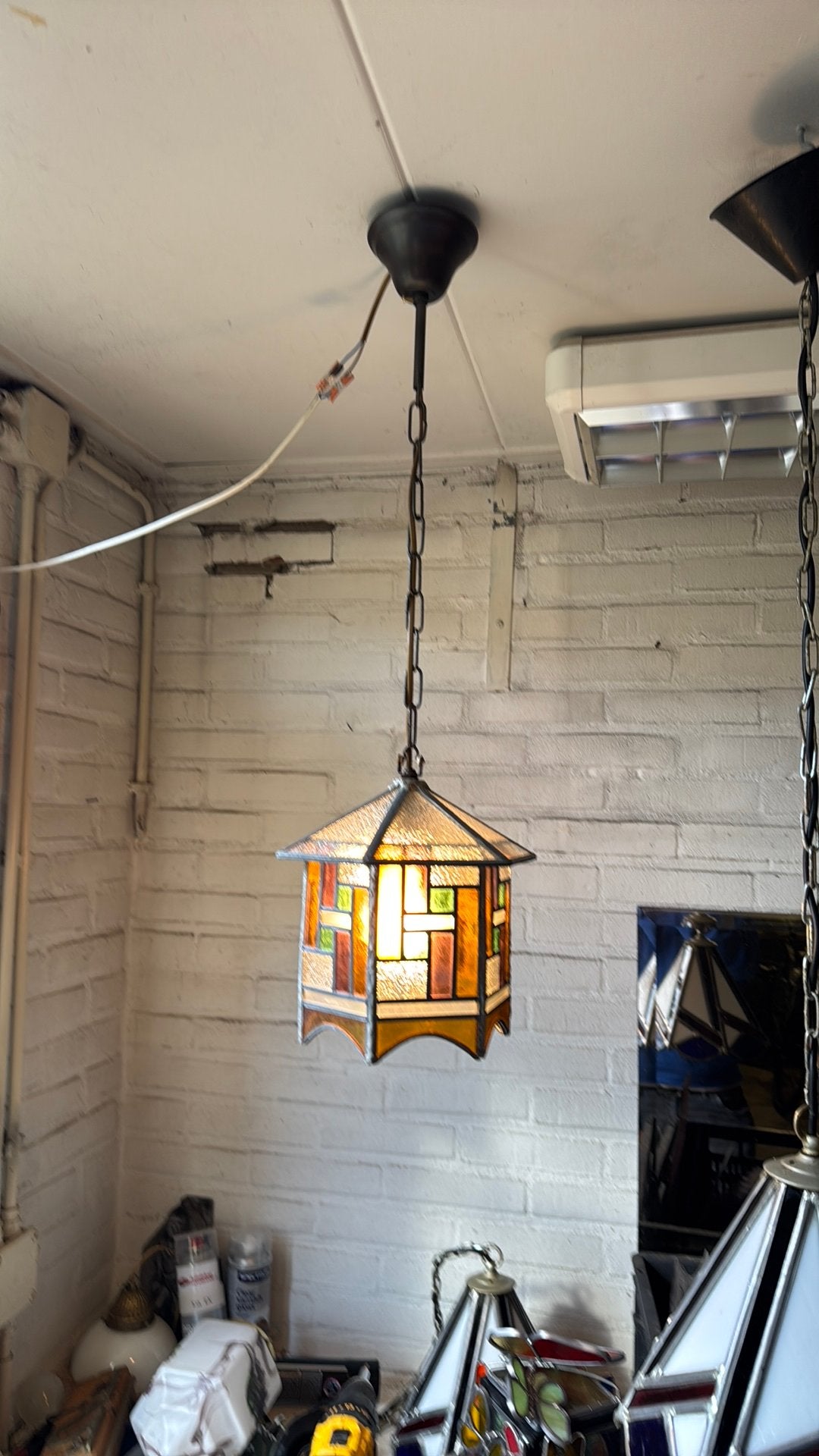 Zeer fraai antiek art deco glas in lood lampje, Ophalen of Verzenden