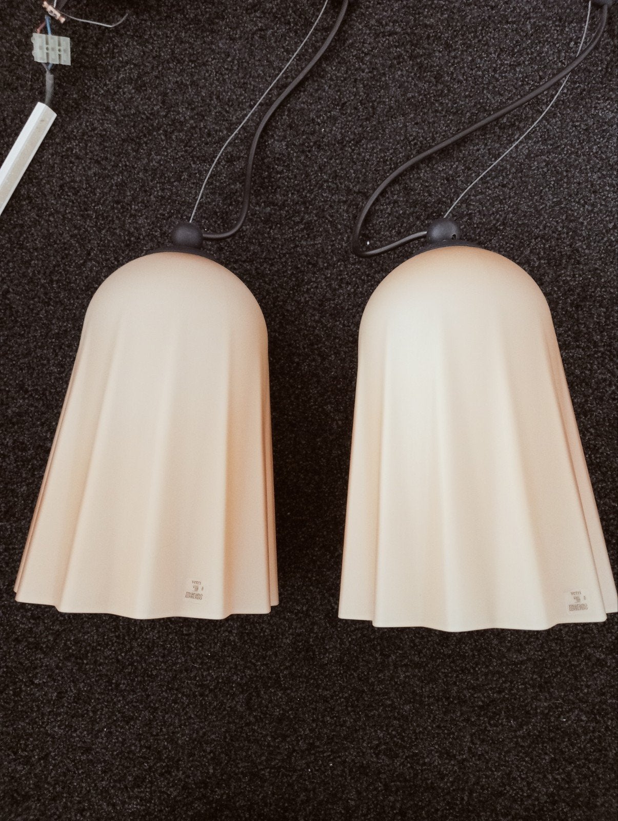 Murano Vetri set hanglampen Murano glas gegolfd vintage lamp, Vintage, Zo goed als nieuw, Glas, E27 (groot)