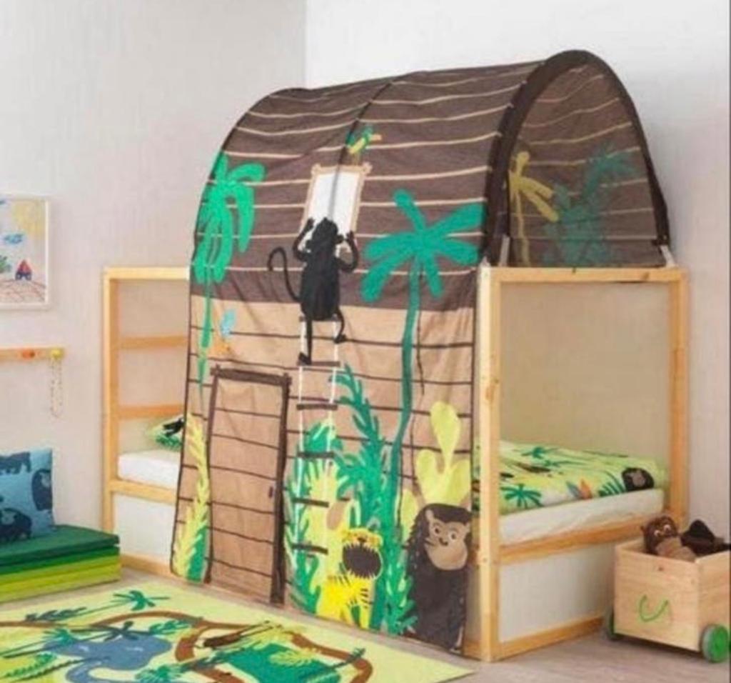IKEA Kura bed met jungle tent en ikea matras (gewassen), Ophalen, 85 tot 100 cm, Gebruikt, Hoogslaper of Stapelbed