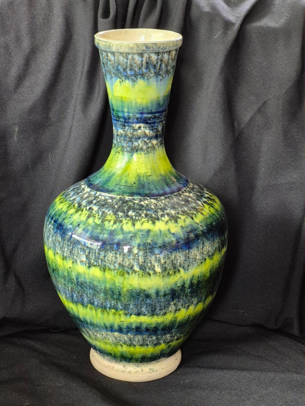 Prachtige aardewerken vaas groen blauw 30 cm, Meerkleurig, 30 cm, Ophalen of Verzenden, Zo goed als nieuw