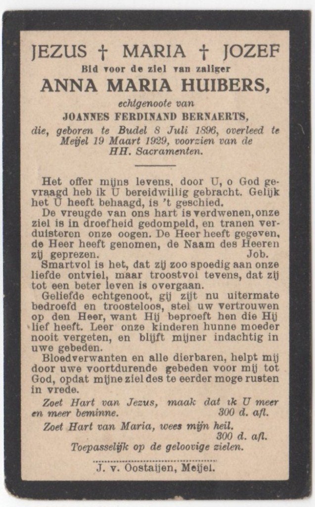 Anna Maria Huibers 1896 Budel + 1929 Meijel, 32 jaar oud, Ophalen of Verzenden