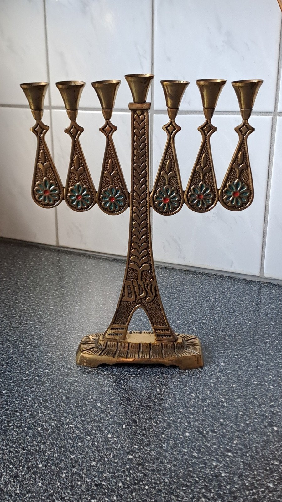 Vintage Israëlische Menora - gemarkeerd, Ophalen of Verzenden, Koper of Brons