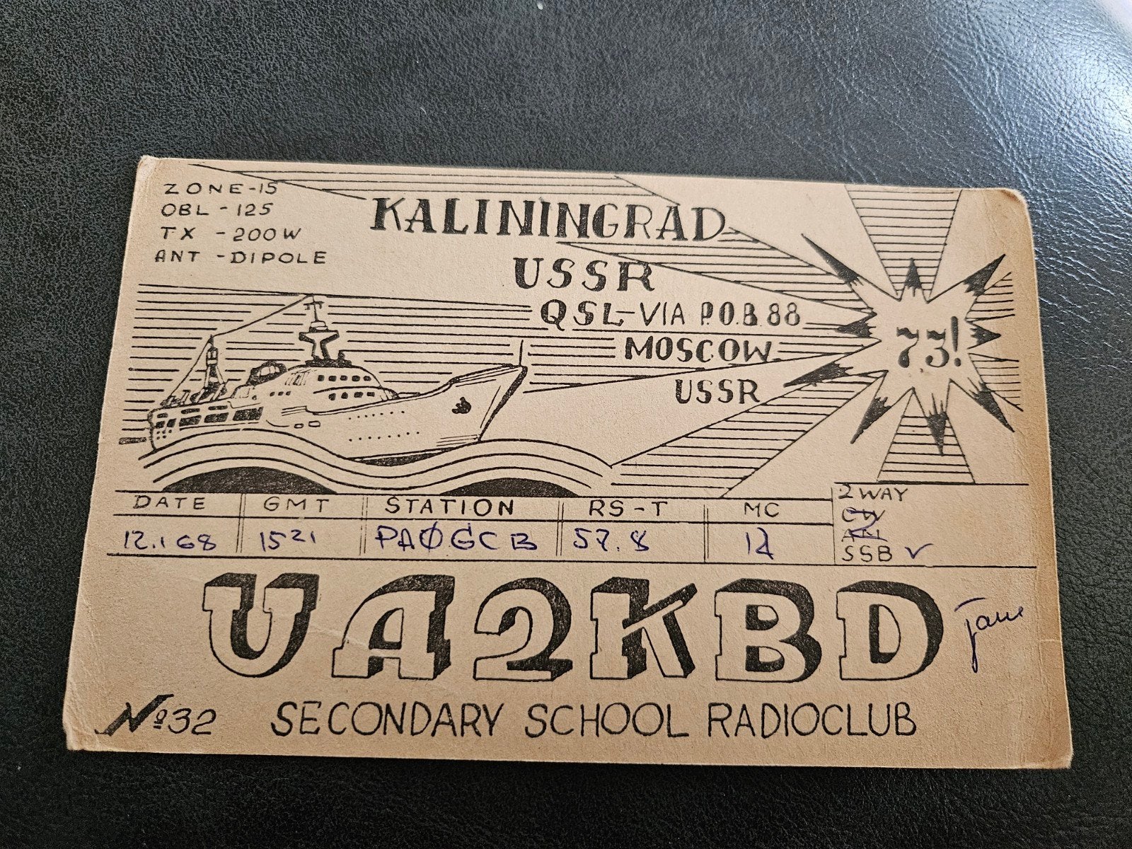 QSL-kaart UA2KBD Kaliningrad USSR, Ophalen of Verzenden