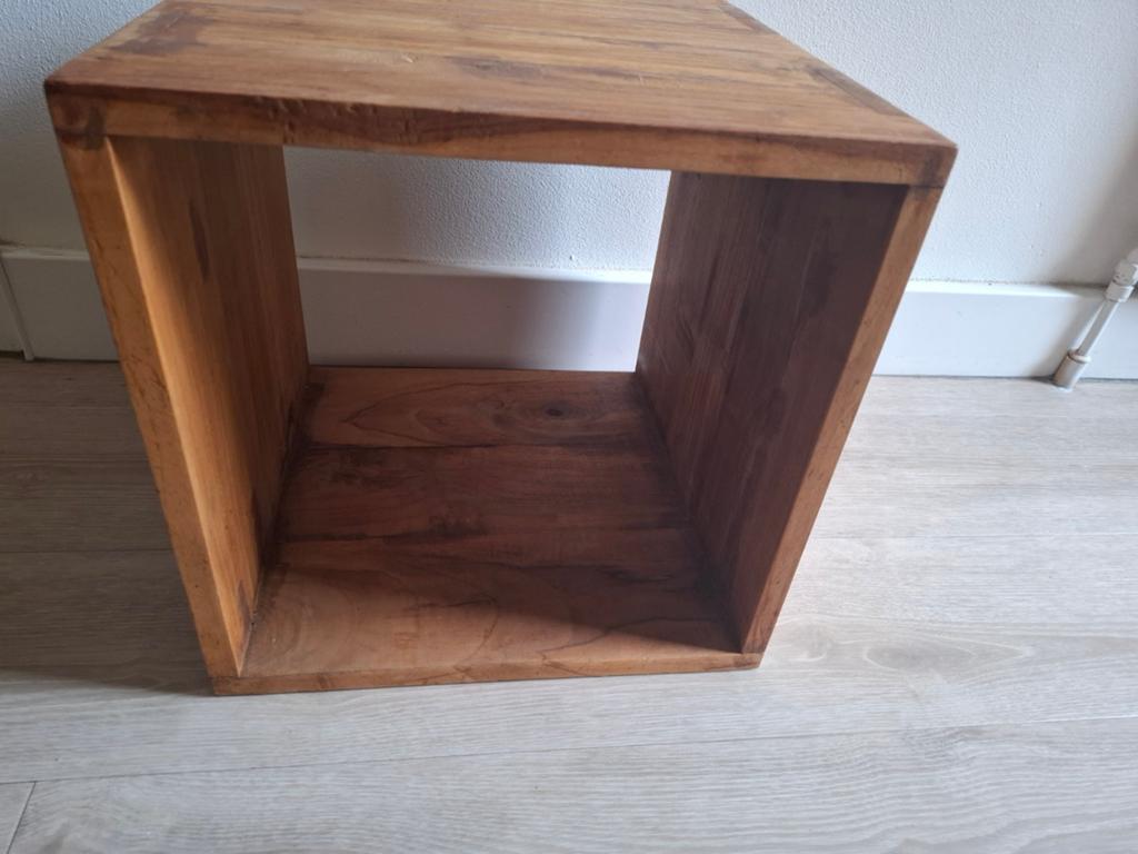 Houten opbergblok 40x40 cm, evt. met rieten mand, Ophalen, Minder dan 45 cm, Minder dan 55 cm, Gebruikt
