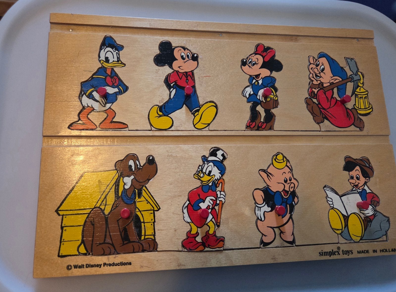 Vintage Simplex Toys Disney Puzzel - Walt Disney Figuren 2, 2 tot 4 jaar, Gebruikt, Ophalen of Verzenden, Van hout