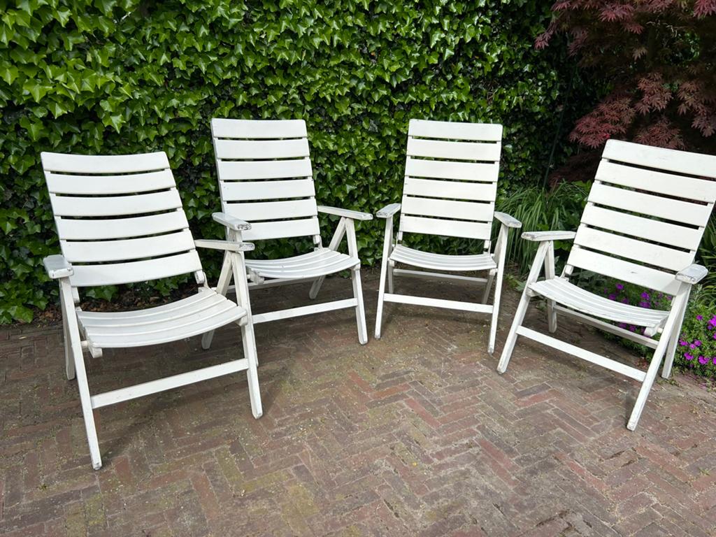 Set van 4 witte Herlag tuinstoelen met hoge rugleuning., Tuin en Terras, Tuinstoelen, Ophalen, Gebruikt, Hout, Verstelbaar