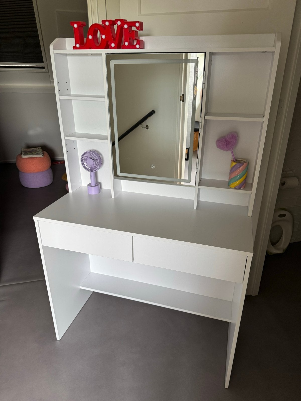 Kaptafel met verlichting en sieradenkast - Zo goed als nieuw, Huis en Inrichting, Tafels | Kaptafels, Ophalen, 100 tot 150 cm