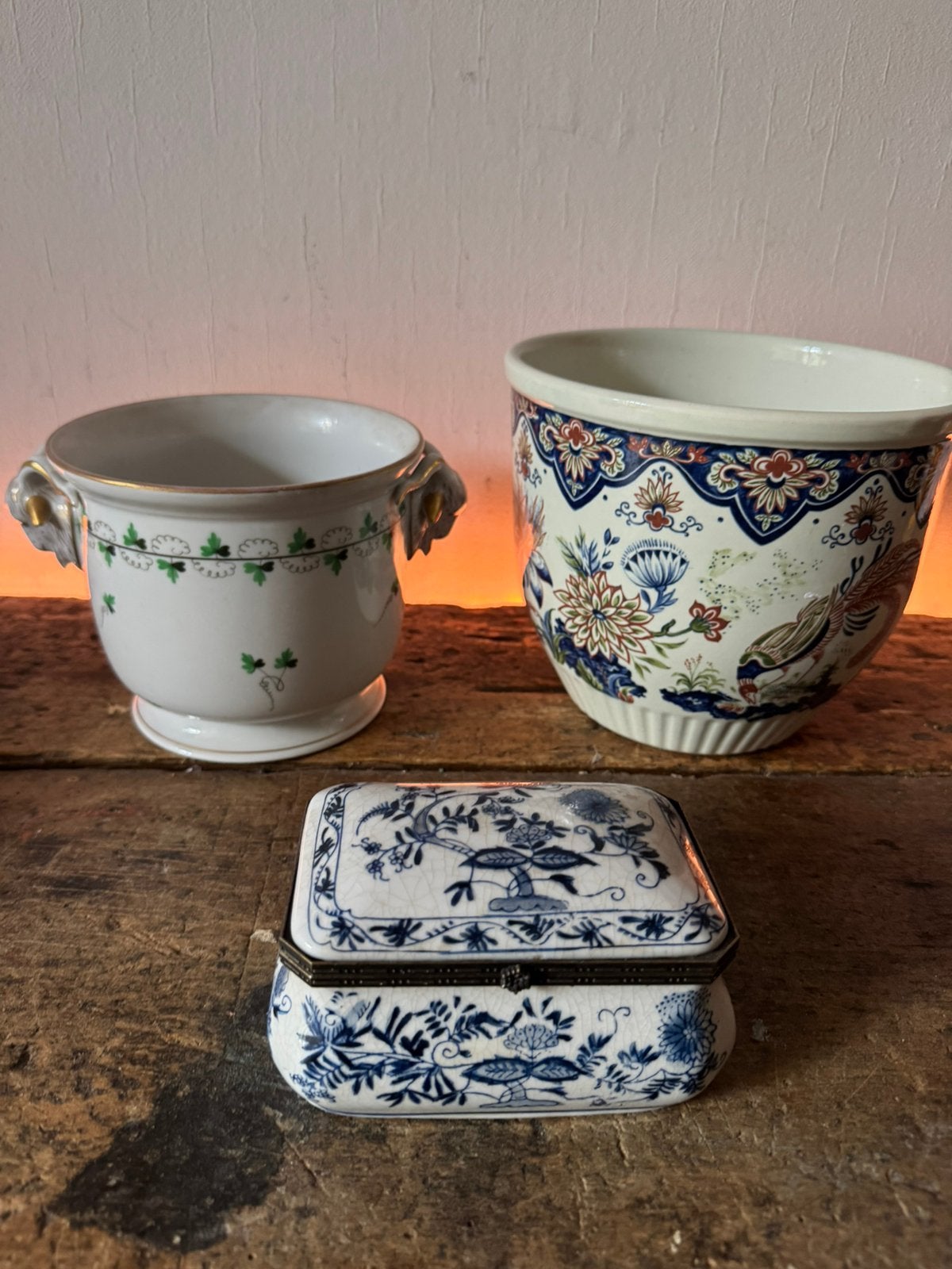 2 mooie vintage porseleinen  potten en 1 doosje, Ophalen of Verzenden