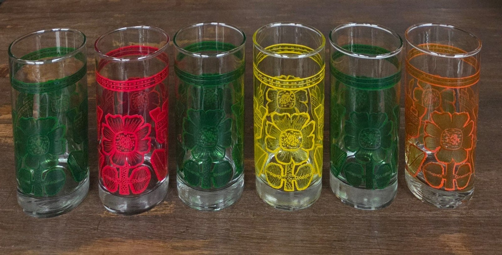 6 vintage bloemmotief glazen, Ophalen of Verzenden, Zo goed als nieuw, Overige typen