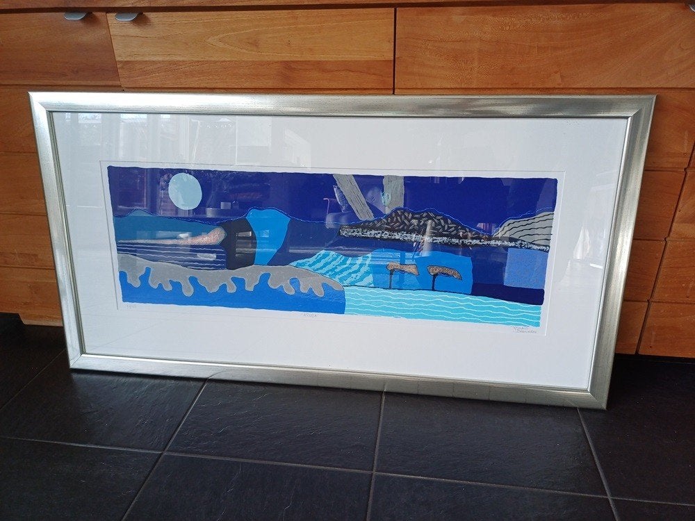Zeefdruk Ronald Boonacker Aruba met lijst, oplage 77/125., Antiek en Kunst, Kunst | Litho's en Zeefdrukken, Zeefdruk, Ingelijst