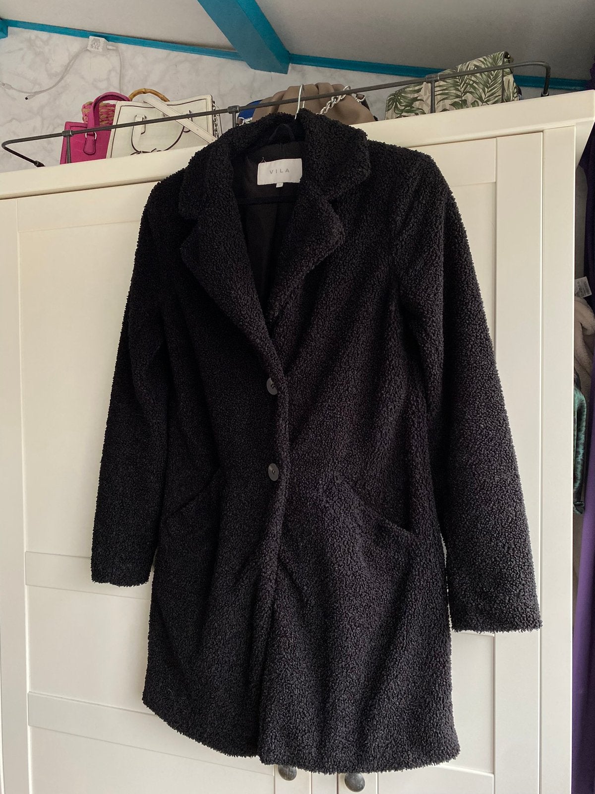 Zwarte teddy winterjas Vila maat XS, Ophalen of Verzenden, Gedragen, Maat 34 (XS) of kleiner, Zwart