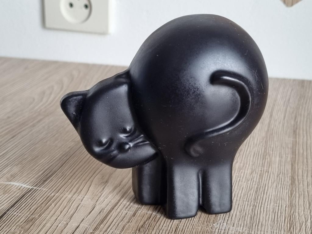 Mooi Vintage Katten Poes Wand Beeld Zwart Keramiek, Verzamelen, Beelden en Beeldjes, Verzenden, Gebruikt, Dier