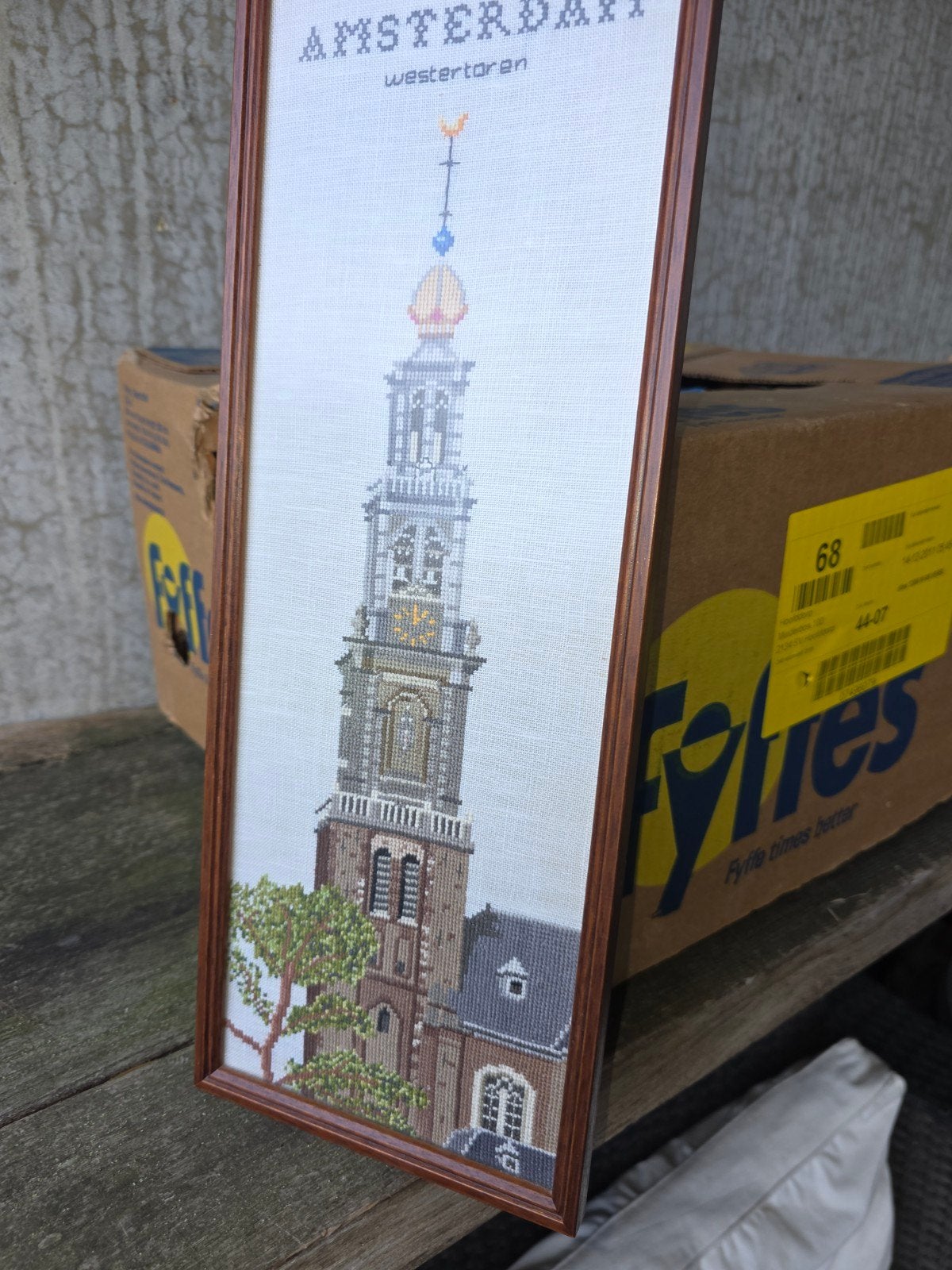 Geborduurd schilderij Westertoren Amsterdam, Ophalen of Verzenden, Zo goed als nieuw, Handborduren, Overige typen