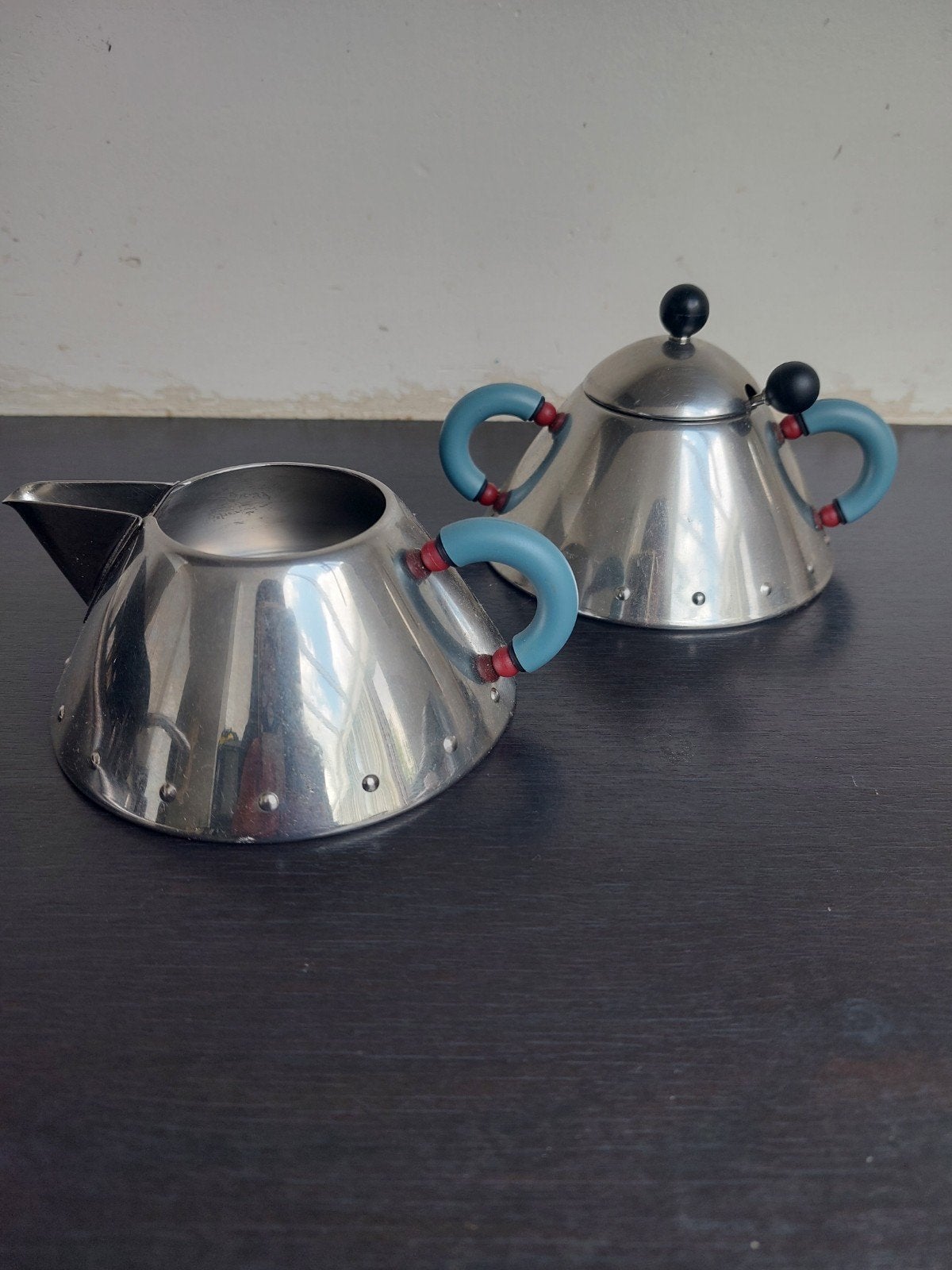 Alessi theepot en melkkan, vintage design, Theepot/fluitketel, Gebruikt, Zilver, Ophalen of Verzenden