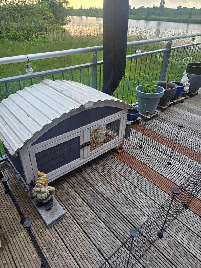Nette Konijnenhok inclusief buiten ren., Dieren en Toebehoren, Ophalen, 60 tot 90 cm, Hamster, Zo goed als nieuw