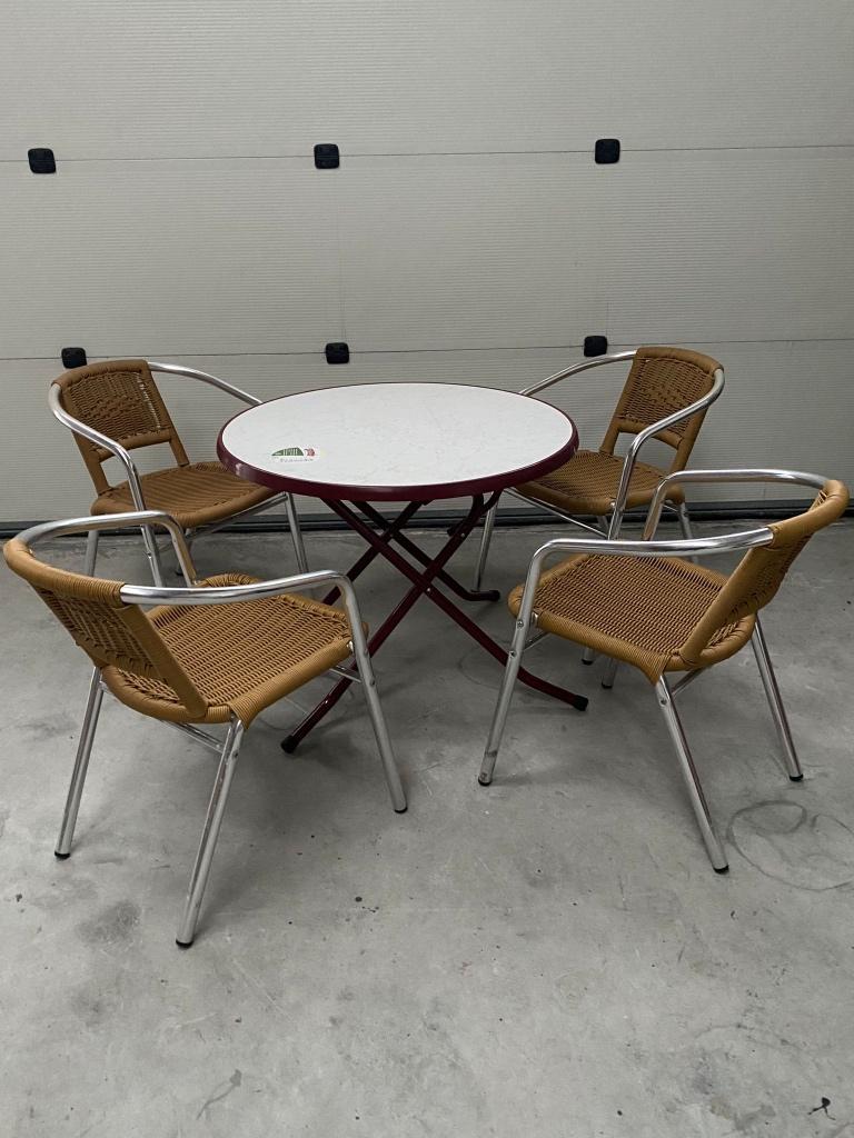 3 Complete Terras-sets (Sediamo Klaptafel + Wicker Stoelen), Ophalen, 4 zitplaatsen, Bijzettafel, Zo goed als nieuw