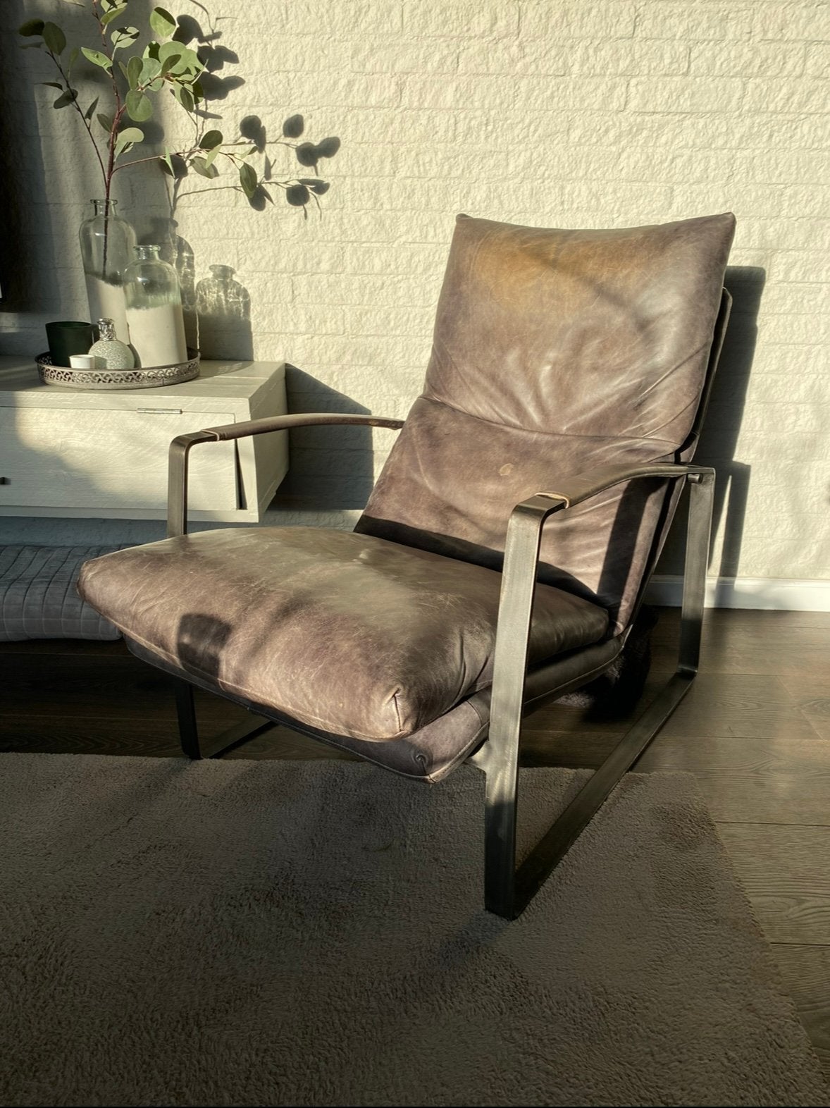 Antraciet leer fauteuil/stoel Eleonara, model Lex, antraciet, Ophalen, Gebruikt, Industrieel, 50 tot 75 cm
