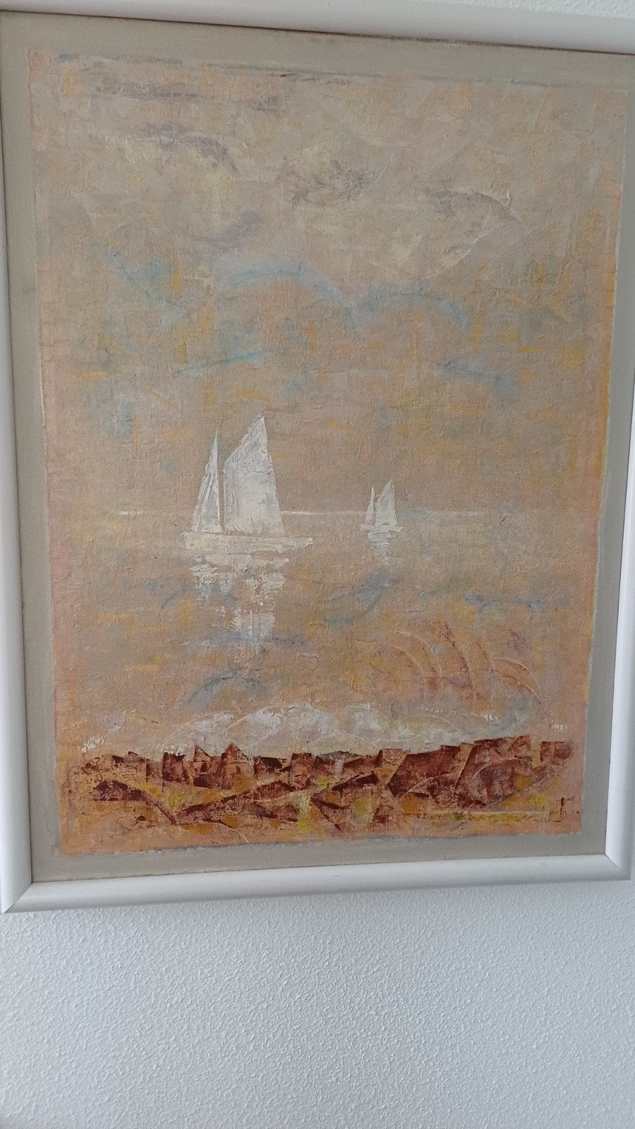 Schilderij met paard en zonsondergang en zeilboot, Ophalen