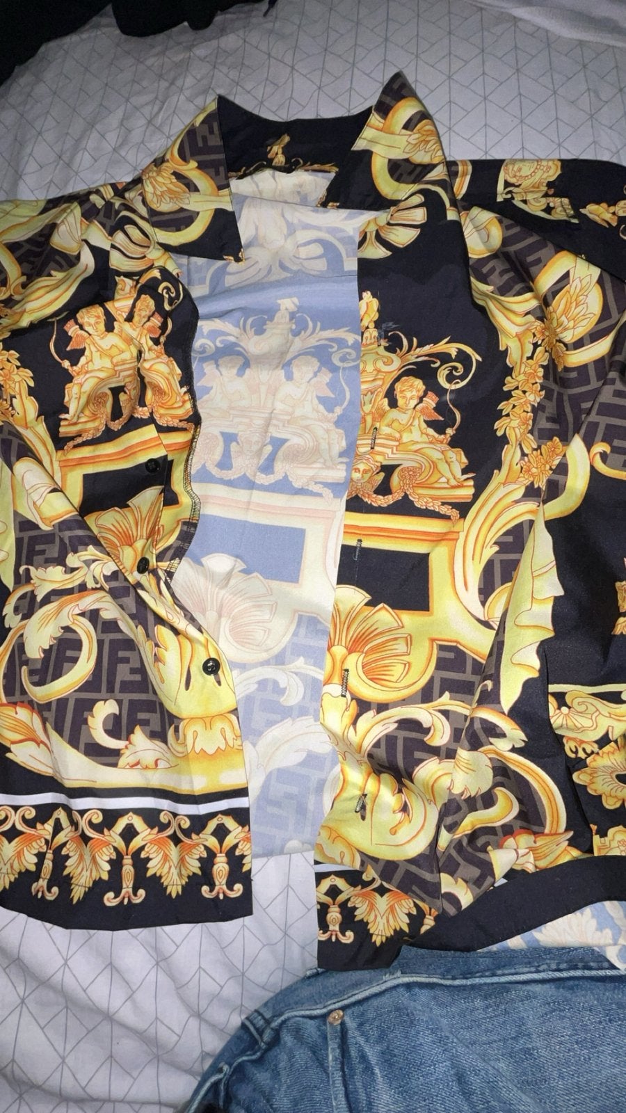Heren overhemd met barokprint, Kleding | Heren, Overhemden, Ophalen of Verzenden, Zo goed als nieuw, Zwart, Overige halswijdtes