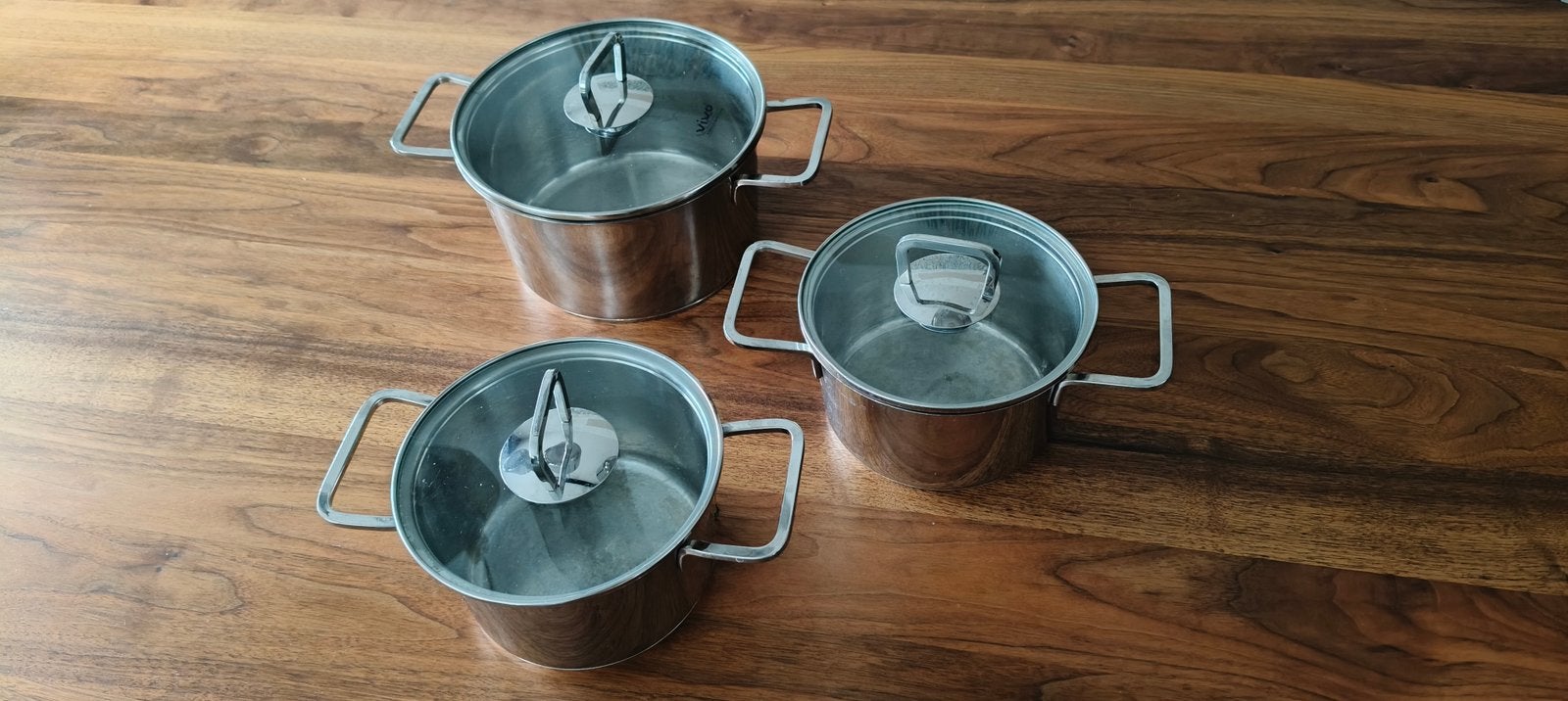 3 delig Vivo kookpannen met glazen deksel, Ophalen, Overige materialen, Gebruikt, Met deksel