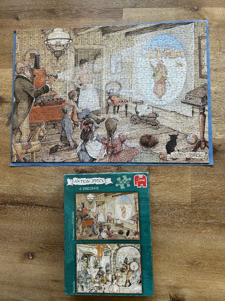 2 Mooie puzzels van Anton Pieck, Ophalen, 500 t/m 1500 stukjes, Zo goed als nieuw, Legpuzzel
