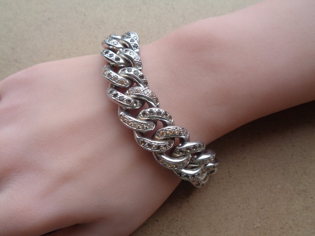 zilveren CUBAN schakel armband met granaat en citrien [873], Verzenden, Zo goed als nieuw, Zilver, Zilver