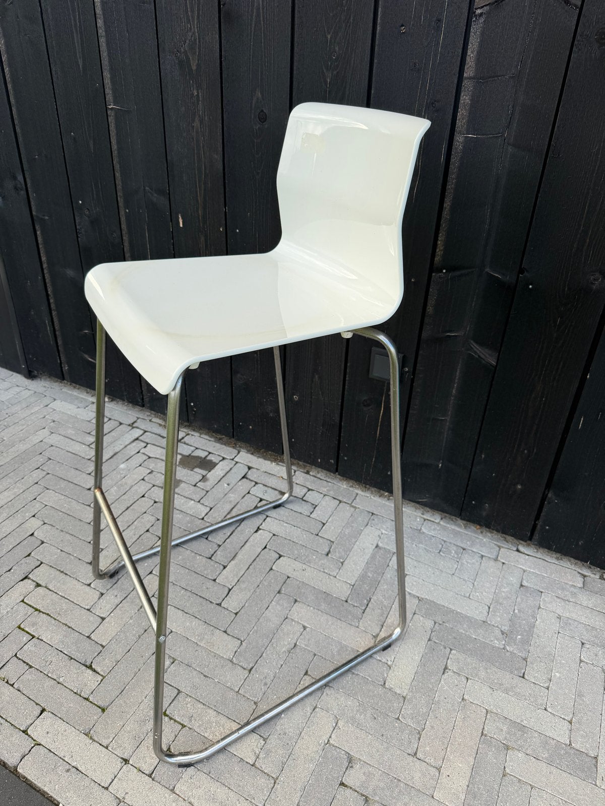 IKEA Glenn barkruk wit met zilverkleurig onderstel, Ophalen, Kunststof, Gebruikt, Met voetsteun