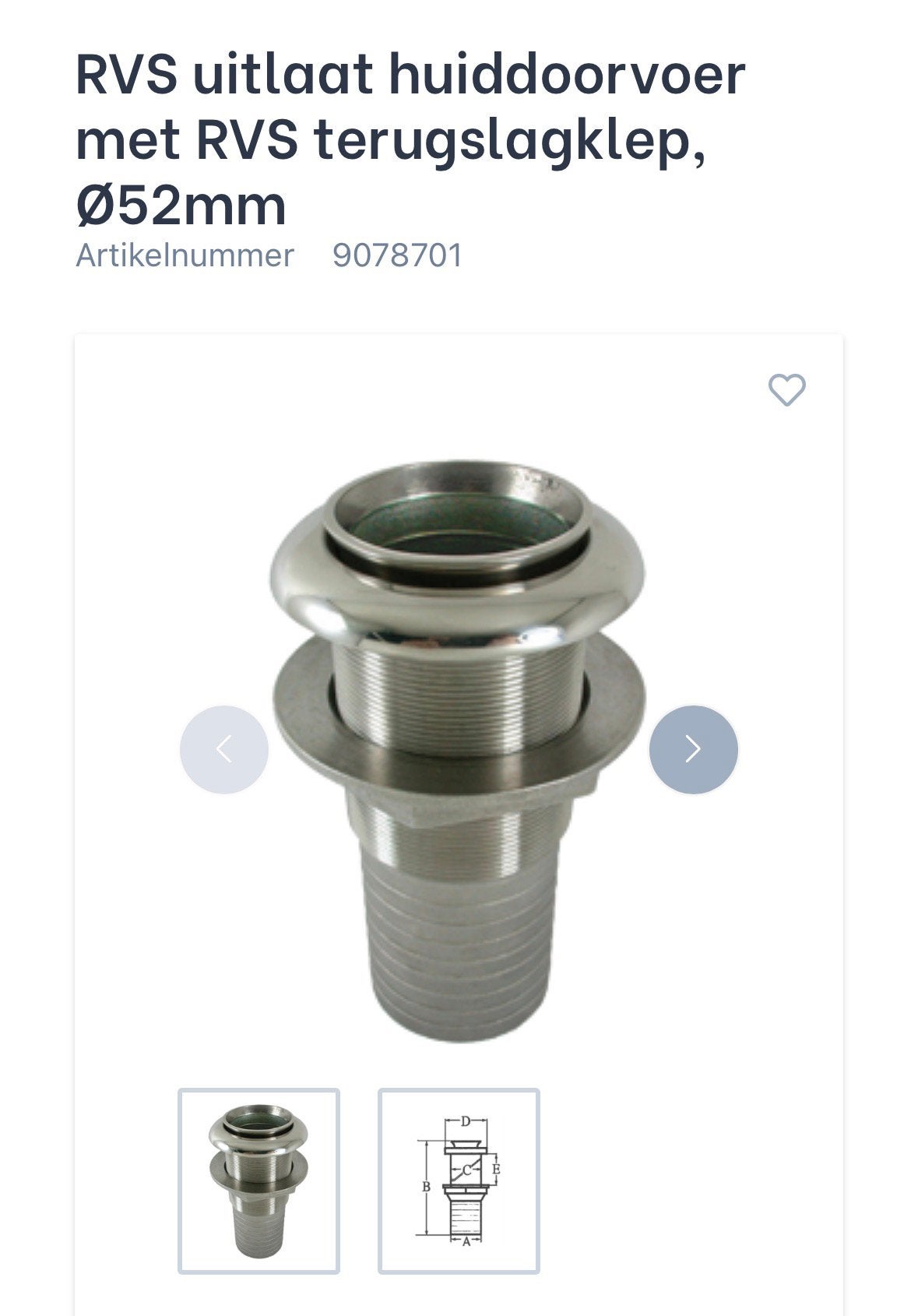 RVS uitlaat huiddoorvoer met RVS terugslagklep, Ø52mm, Ophalen of Verzenden, Nieuw, Motor en Techniek, Zeilboot of Motorboot