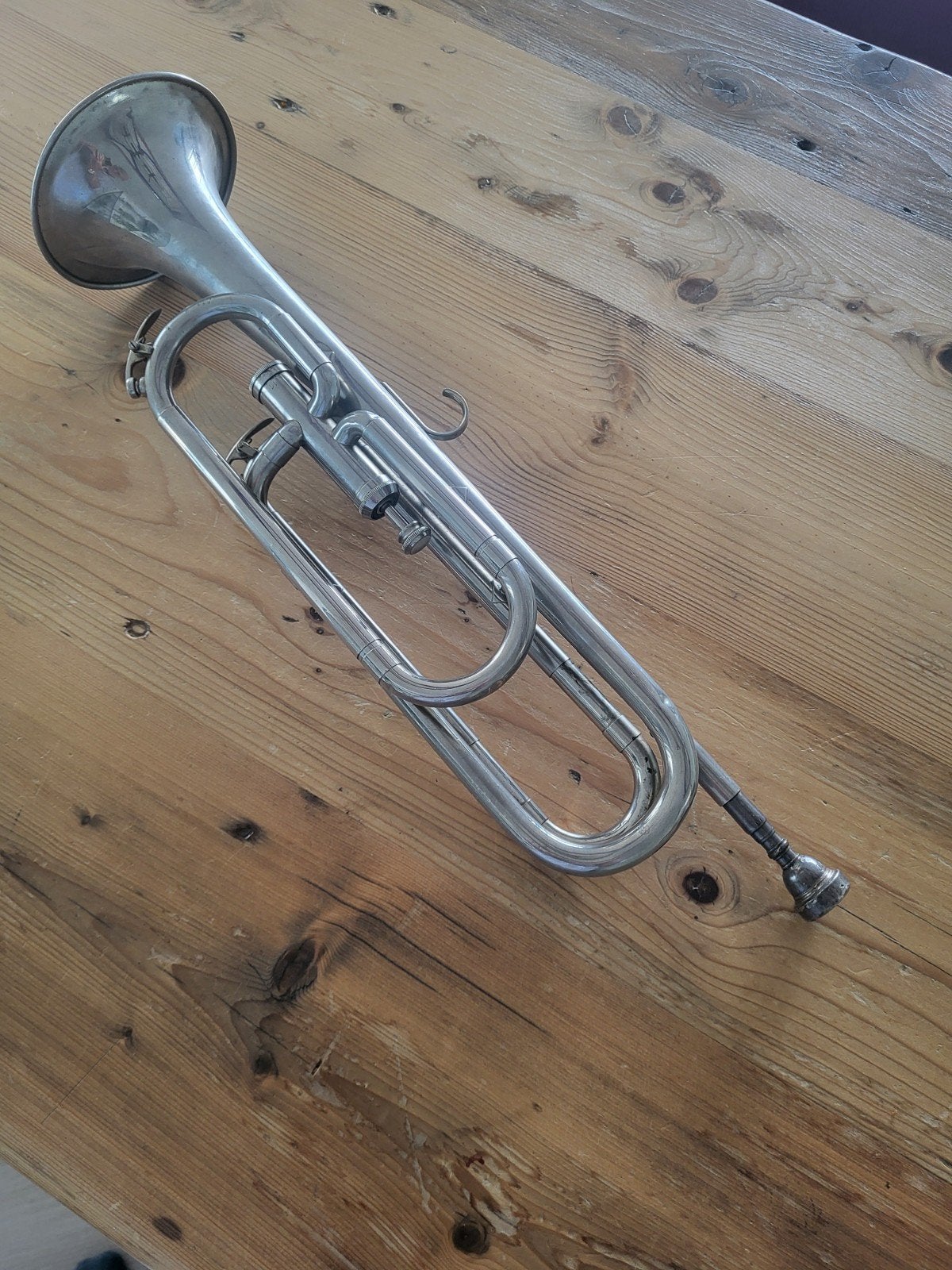 Vintage Trompet - Zilverkleurig - Goede Staat, Muziek en Instrumenten, Ophalen, Gebruikt, Bes-trompet