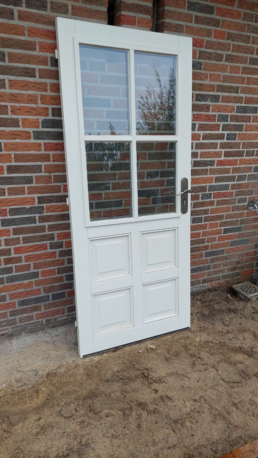 Witte buitendeur met glas en panelen, Doe-het-zelf en Verbouw, Deuren en Horren, Ophalen, Gebruikt, 80 tot 100 cm, Buitendeur