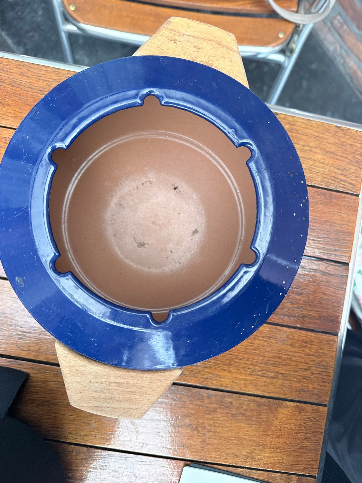 Le Creuset fonduepan - Blauw, Witgoed en Apparatuur, Fonduesets, Ophalen, Gebruikt, Brander, Fonduepan