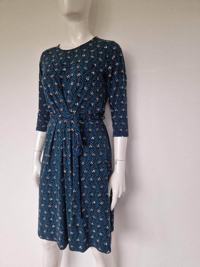 King Louie jurk. Maat L. Petrol met retro print, Maat 38/40 (M), Blauw, Nijmegen, Verhip-vintage.nl