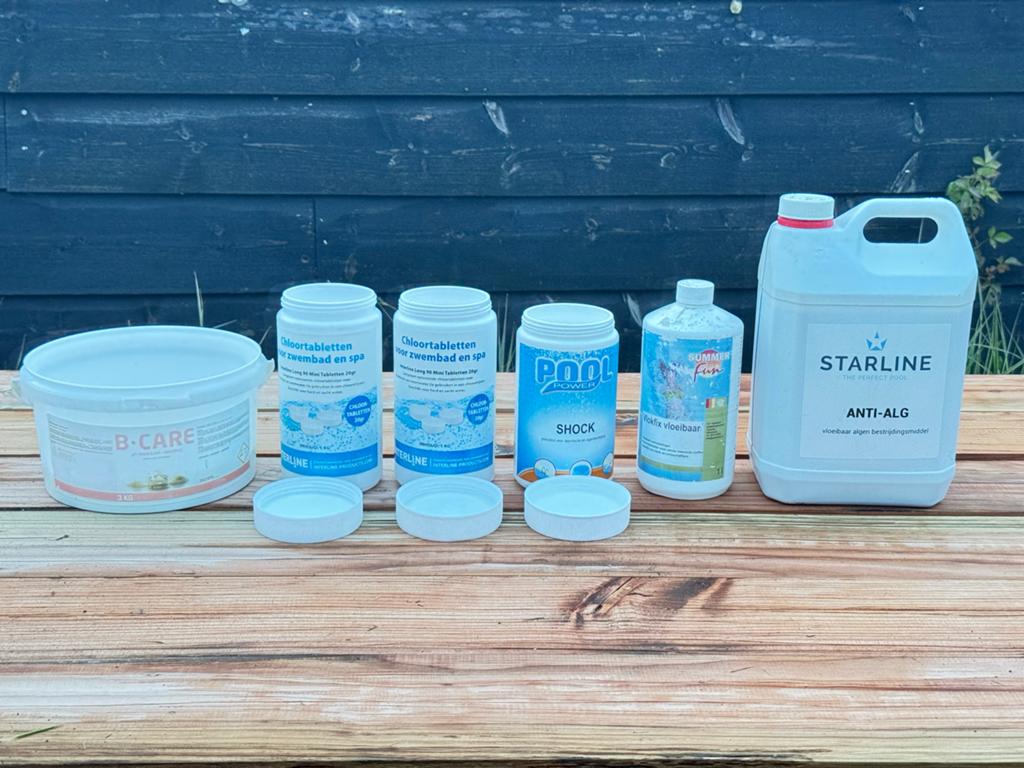 Zwembad chemicaliën: pH, chloor, shock, vlokfix, anti-alg, Ophalen, Gebruikt, Reinigingsmiddel