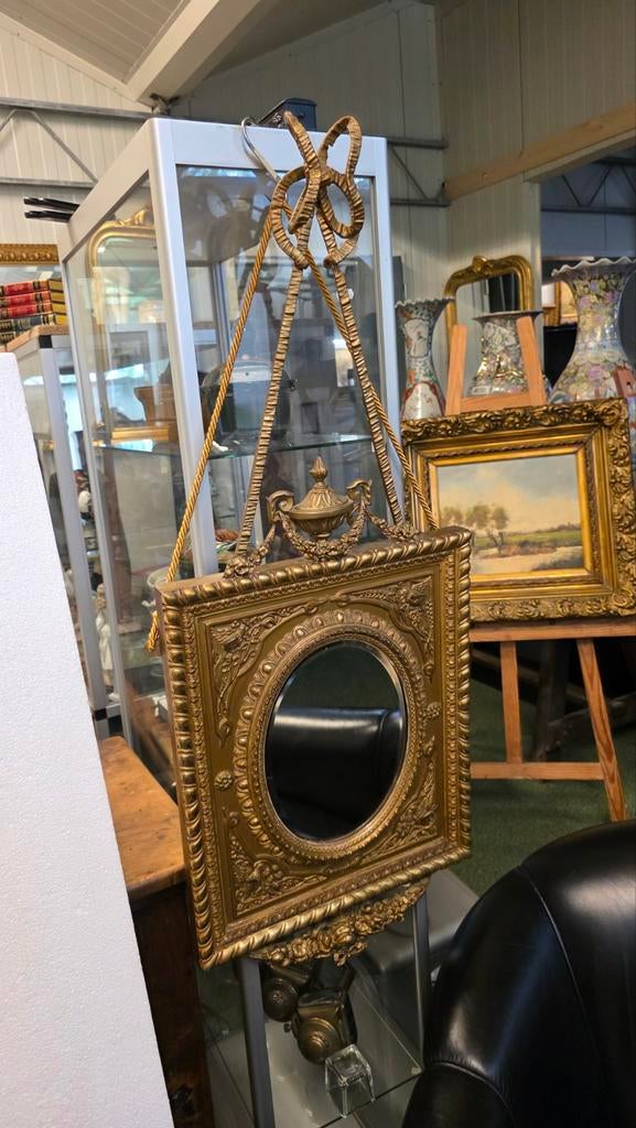 Franse Louis XVI Strikspiegel, Hout, Bladgoud Verguld, Antiek en Kunst, Ophalen