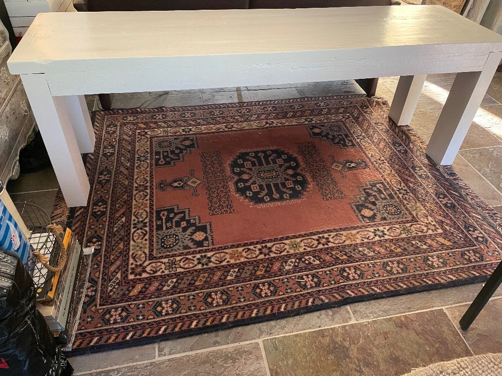 Sidetable wit hardhout ca 180x50, Ophalen, 25 tot 50 cm, Rechthoekig