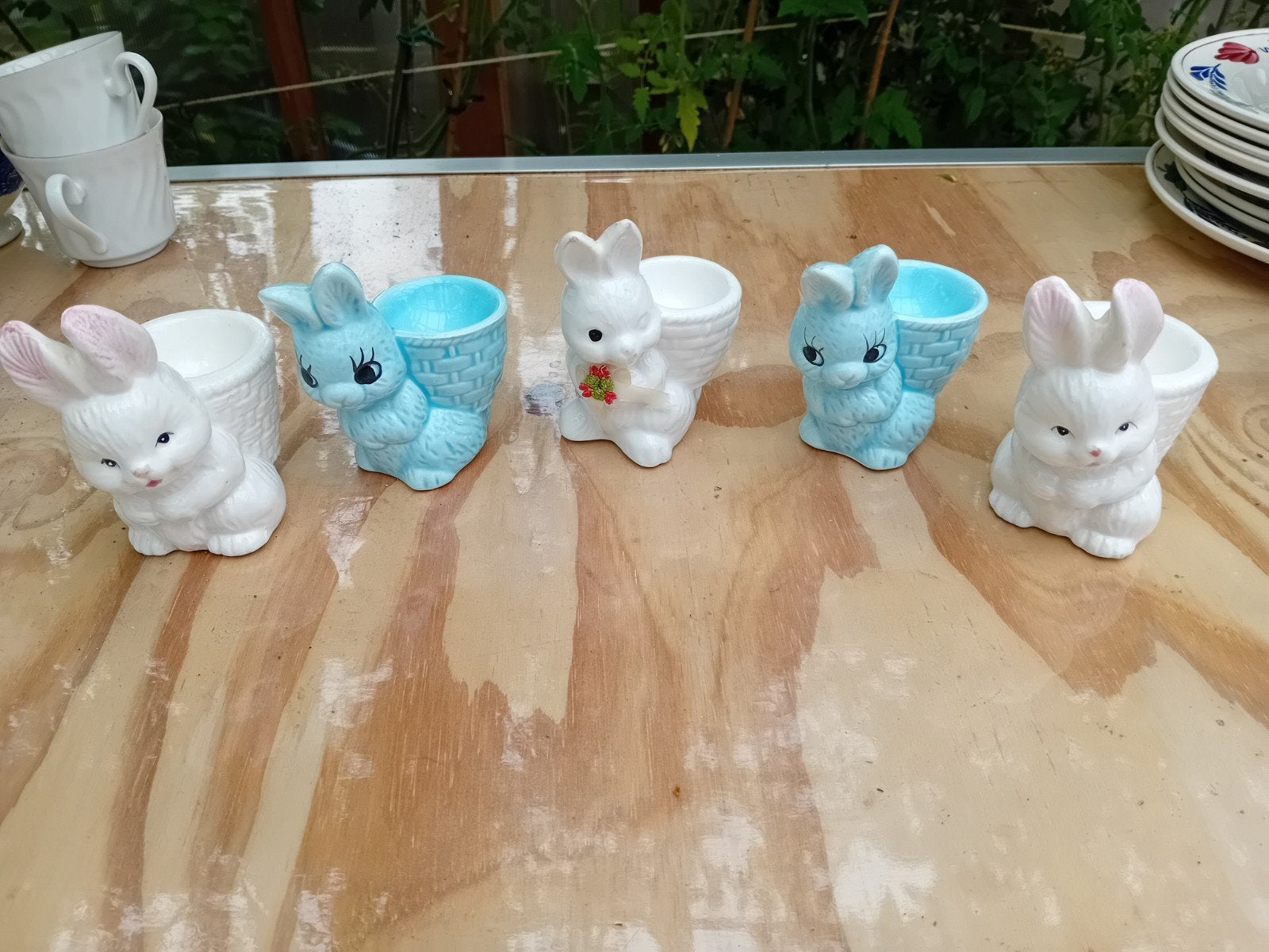 5 Leuke Grappige Eierdopjes - Konijntjes Design, Ophalen, Gebruikt, Meerkleurig, Steen/keramiek