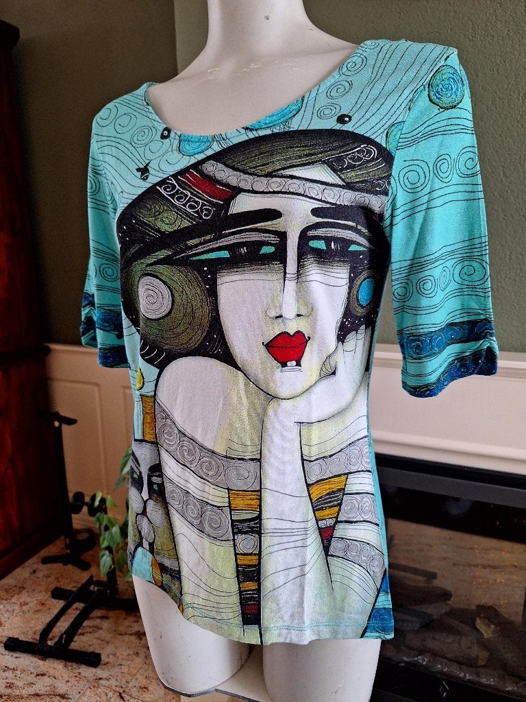 Simply art by Dolcezza top M 38 40 mint turquoise shirt, Maat 38/40 (M), Dolcezza, Zo goed als nieuw, Korte mouw
