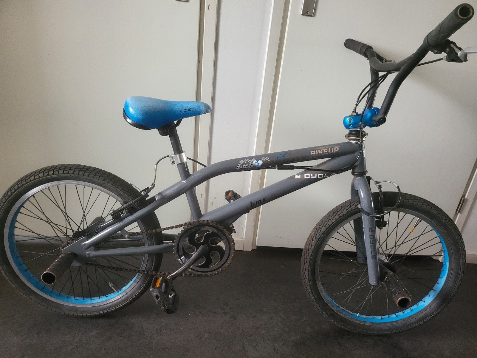 Bmx crossfiets blauw, grijs, Ophalen, BMX, Staal, Velgrem