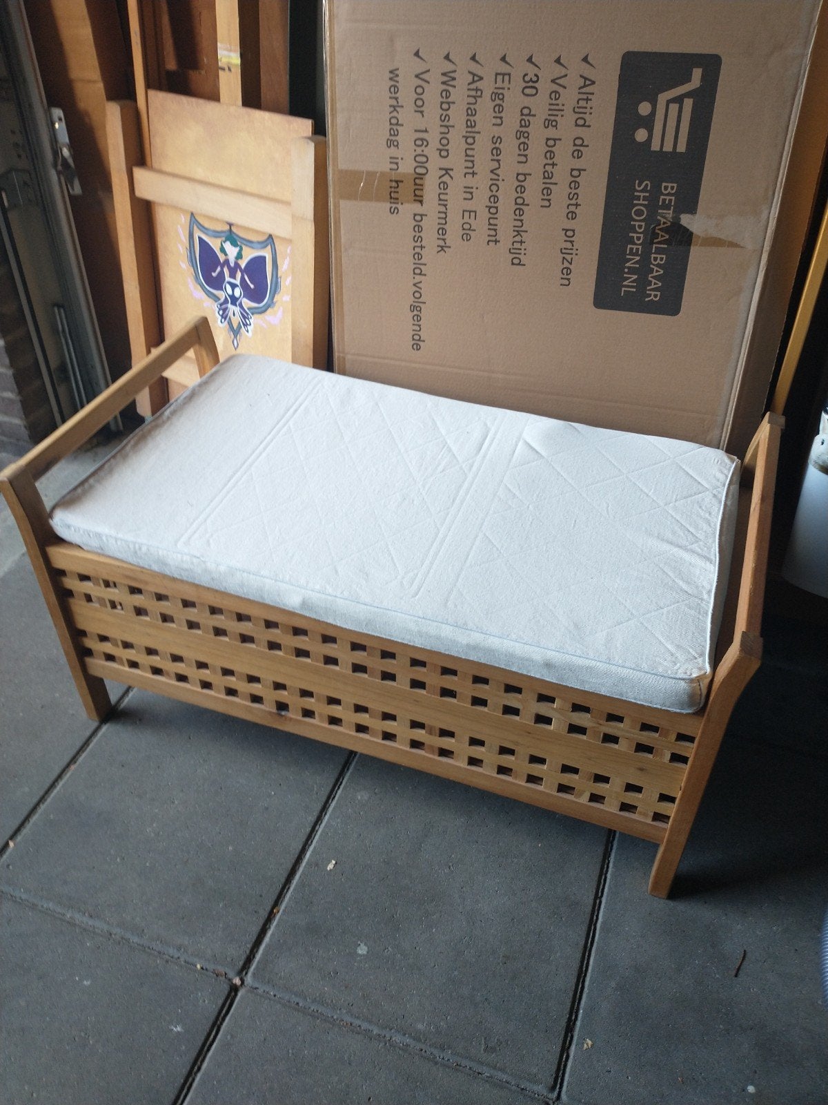 leuk houten bankje met opbergruimte, Huis en Inrichting, Ophalen, Gebruikt, Minder dan 75 cm, Tweepersoons