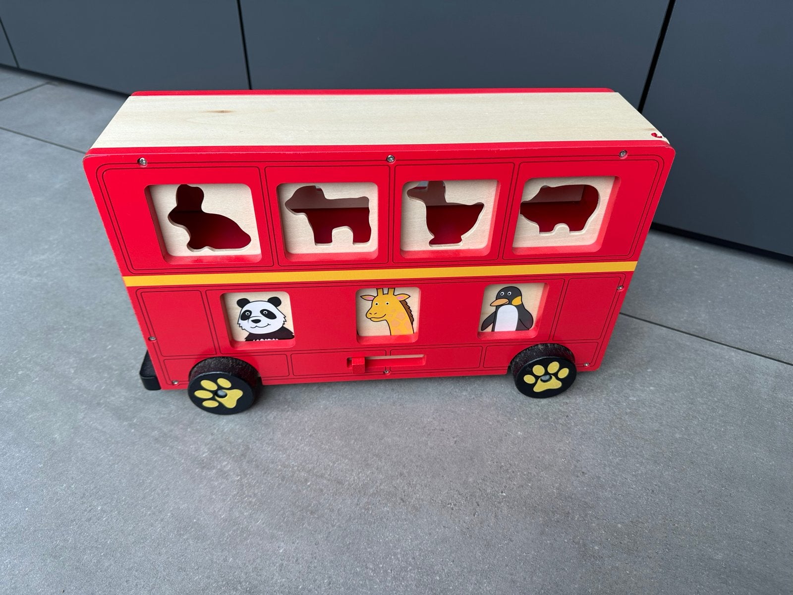 Bigjigs Houten vormenstoof bus - dierenvormen, Ophalen of Verzenden, Gebruikt, Overige typen
