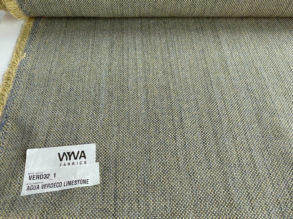 Vyva Sunbrella Aqua; blauw+geel; 2,1 meter meubelstof, Overige materialen, Meerkleurig, 120 cm of meer, Ophalen of Verzenden