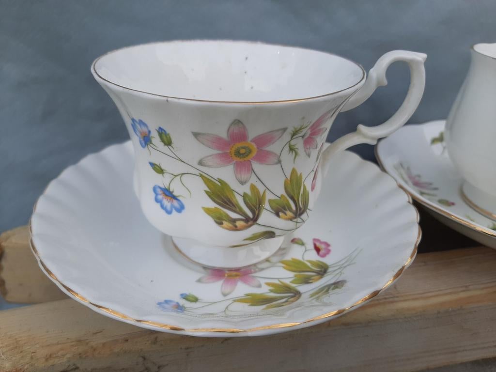 6 kop en schotels /Engels porselein/met bloemetjes, Antiek en Kunst, Antiek | Servies los, Ophalen of Verzenden