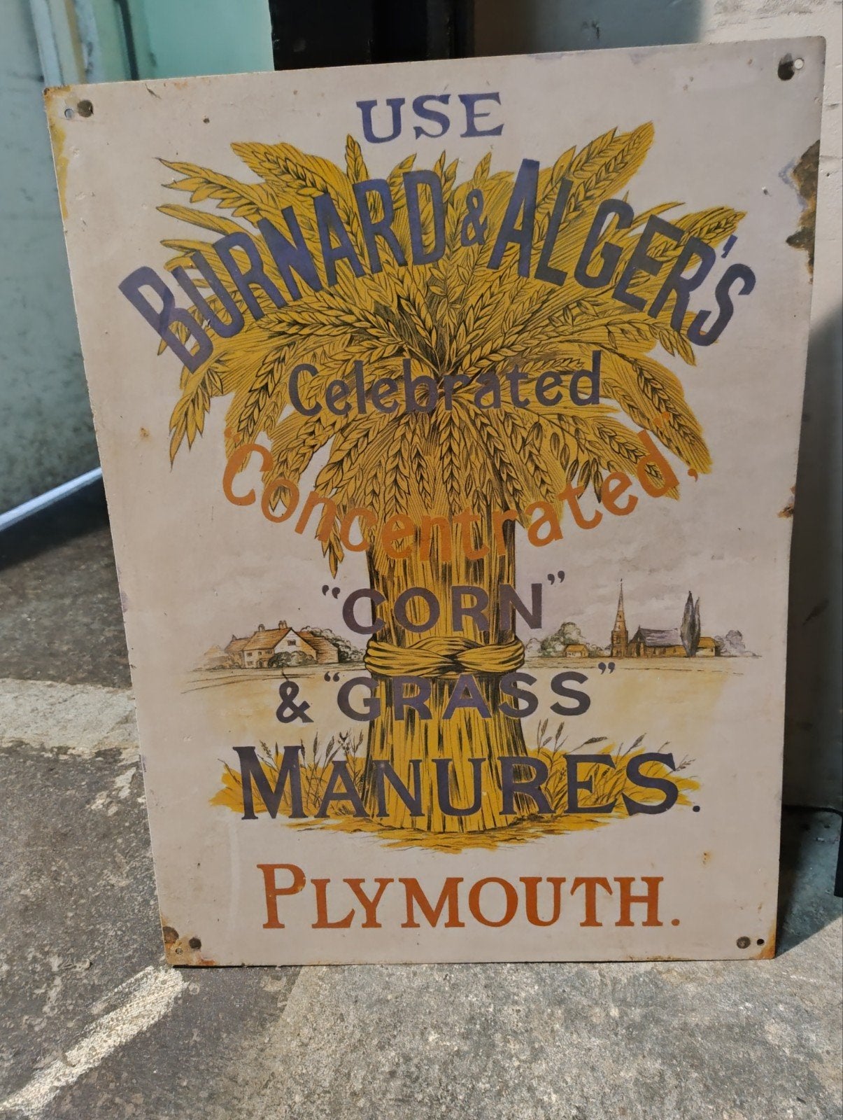 Vintage Emaille Bord Burnard & Alger's Manures Plymouth, Ophalen