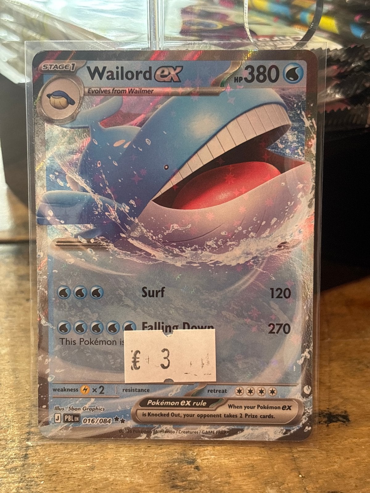Pokémon Wailord EX Kaart - 16 pitch black, Ophalen of Verzenden, Gebruikt, Losse kaart, Foil