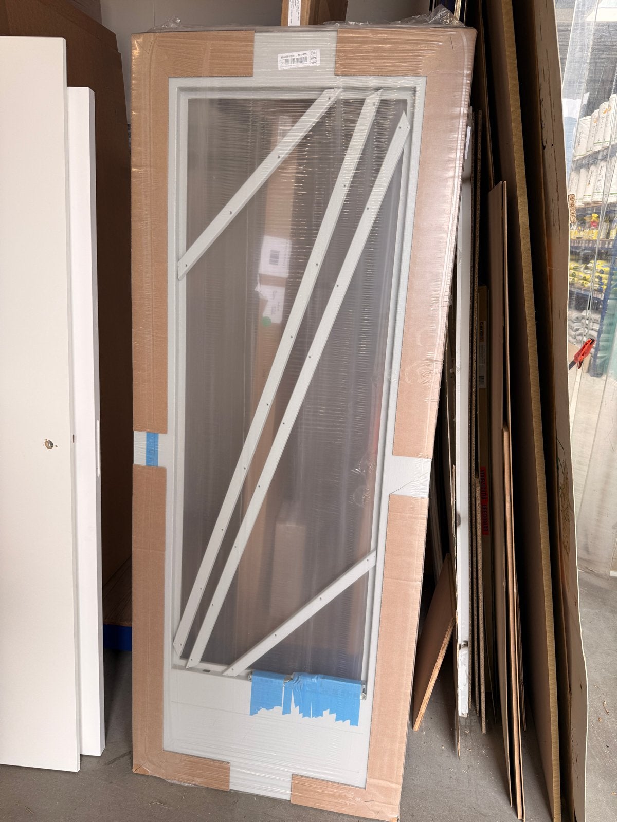 Stompe deur 83x211,5 met driepunt sluiting (glas nog montere, Ophalen, 80 tot 100 cm, Nieuw, 200 tot 215 cm