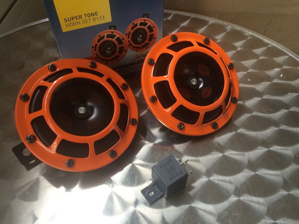Hella Supertone 118db Claxon set (oranje orange), Auto diversen, Ophalen of Verzenden
