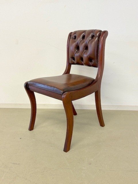 Engelse, Regency fauteuil in mahonie met leer, Ophalen, Engels / Regency / Klassiek, Bruin, Nieuw